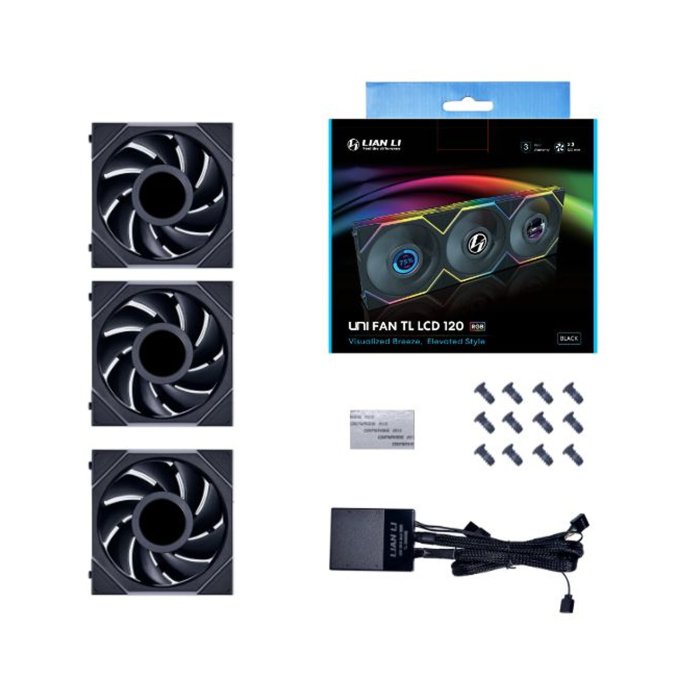 Lian Li Uni Fan Tl LCD 120,Triple Pack ARGB Fan With Controller- Black
