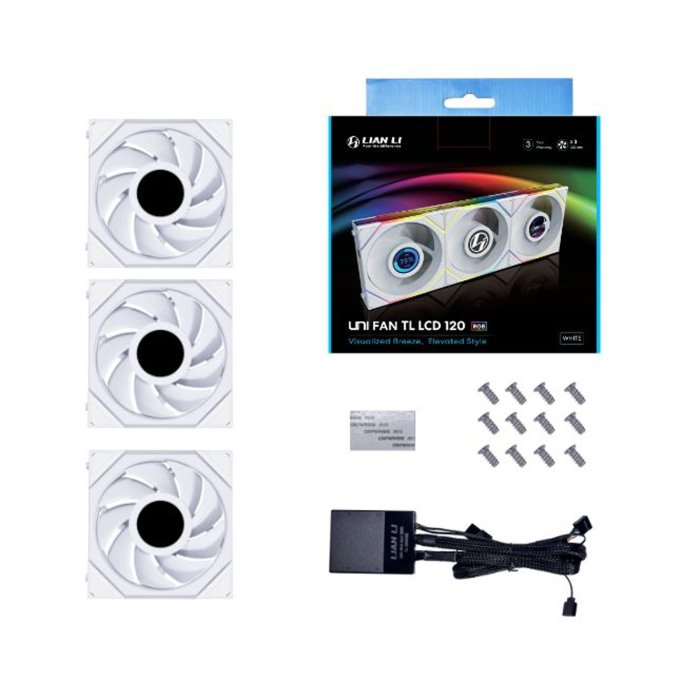 Lian Li Uni Fan Tl LCD 120,Triple Pack ARGB Fan With Controller- White
