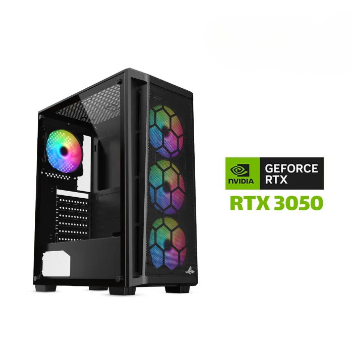 Gaming PC i5-12400F, H610 MotherBoard, 16GB DDR4 RAM, 1TB NVMe SSD, RTX 3050 8GB VGA, 650 WATT PSU, Sharx Razorfin ATX Mid Tower Gaming Case, USB WiFi Adapter, Windows 11 Pro License