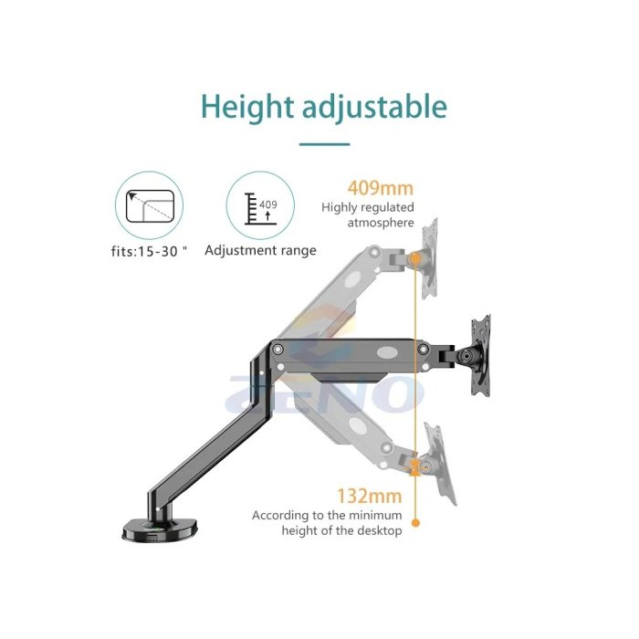 ZENO M8 Gas Strut Single Monitor Full Motion Height Swivel Tilt Rotation Adjustable Monitor Arm 17″ – 32″ - Image 3